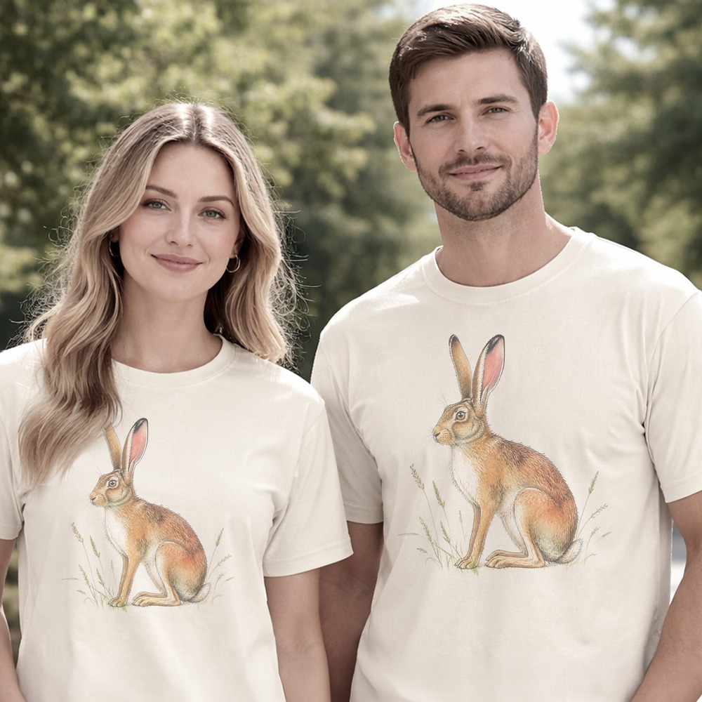Hare Sitting Upright Among Wild Grass Naturalist Tee
